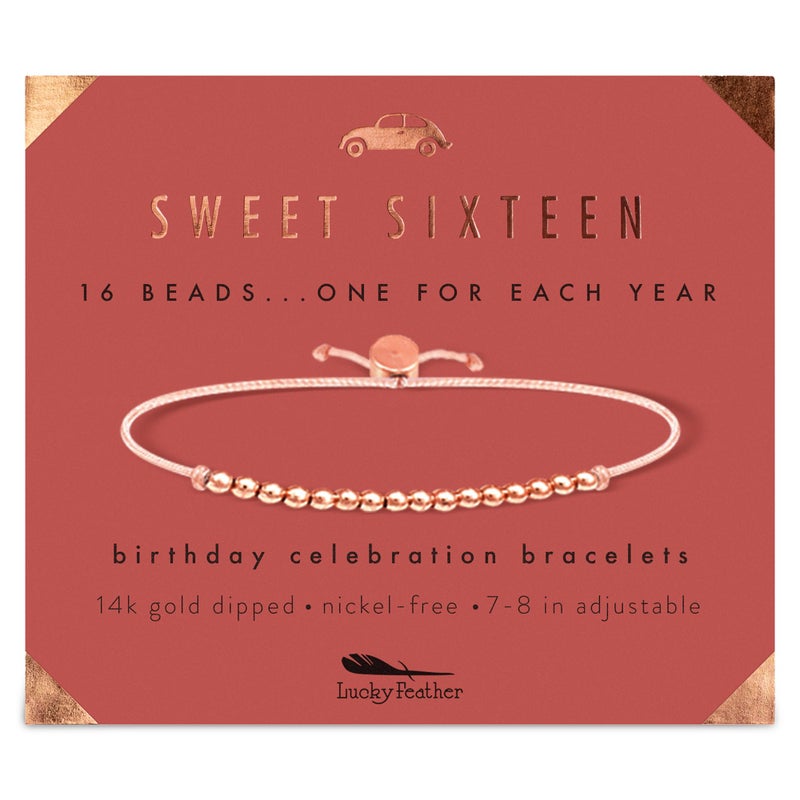 Lucky Feather Sweet 16 Gifts for Girls | 16th Birthday Bracelet Gift Idea for 16 Year Old | 16 year old girl gifts on Adjustable Cord | 16th birthday gifts for girls | Silver, Gold, Rose Gold Dipped - Image 1